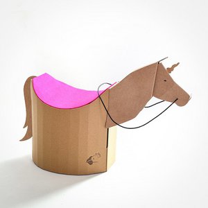 Children's stool Lollo18 pastel turquoise • ergonomic cardboard stool • curved seat • attachable head / tail / reins • seat pad wool felt