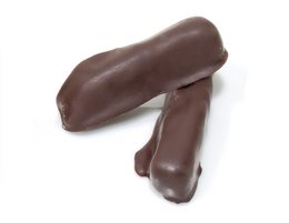Dark chocolate-covered ginger pieces, 250g package.