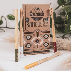 Set of 4 bamboo toothbrushes | medium | for adults