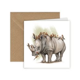 Greeting card featuring an illustration of two rhinoceroses, suitable for nature and wildlife enthusiasts.