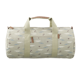  Beige weekend bag with crocodile print pattern, made of durable material for travel or everyday use.