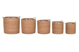  Natural woven storage baskets made of fiber, available in a set of 5 with dimensions 37x37x41 cm.