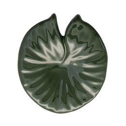  Green lily pad shaped serving plate with leaf vein details, small round dish