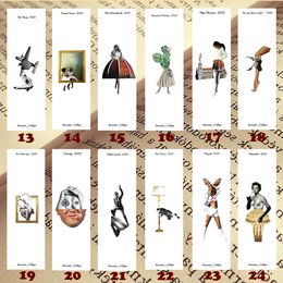 Bookmarks with print of paper collage. Variety of designs including animals, nature, and abstract shapes. Suitable for book lovers, students, and gift-giving.