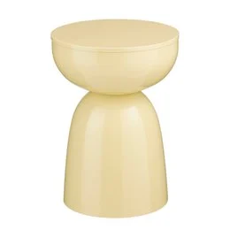 Beige round side table made of iron, measuring 45 cm in height and 32 cm in diameter.
