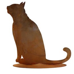 Metal cat decoration in patina finish, sitting pose, 33 cm tall.