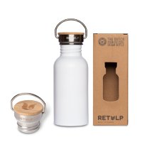 Stainless steel drinking bottle bamboo cap 500 ml stem WHITE