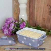 Lilac butter dish with dots Isabelle Rose