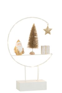 J-Line Semicircle On Foot + LED Santa Claus Wood White/Gold