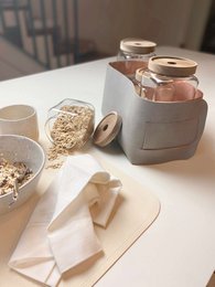 Large woven basket made of mint leaf, ivory coast, oak wood, cloudy gray, and nordic pine materials. Suitable for storage and decor.