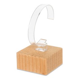 A wooden watch holder with a clear acrylic hook, measuring 32mm in size. Suitable for displaying and storing watches.