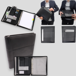 Estuche de cuero para escritura A4 - Carpeta para conferencias - Carpeta para documentos A4 - Funda para tableta y portátil - Carpeta de anillas extraíble