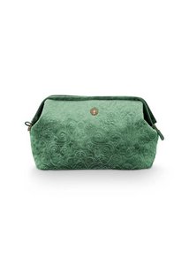 Cosmetic Purse Extra Large Velvet Quilted Green 30x20.7x13.8