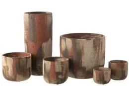 Ceramic vases cylindrical round rustic brown copper metallic finish various sizes plant pots