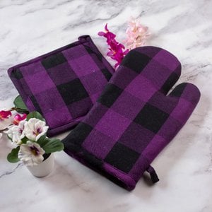 Heat Resistant Oven Glove & Pot Holder Set – Kitchen Textile – Thick Padded Microfiber – 18x30 cm