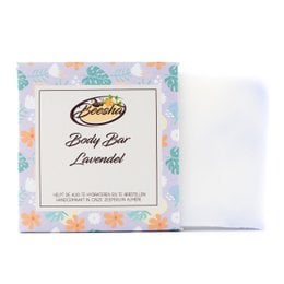 A lavender-scented body bar with a floral pattern on the packaging.