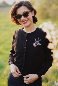 Cardigan 'Swallow and Cherry' in Schwarz