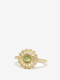 Gold-plated peridot ring with floral design and multiple size options.