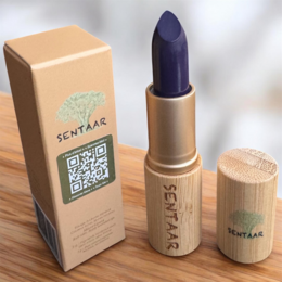  Deep blue moisturizing lipstick, natural vegan formula, wooden tube packaging, azurite mineral color