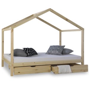 Kinderbed met matras 90x200 Huisbed kinderen bed houten bed natur cot lade