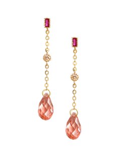 18K vergulde roze oorknopjes met Rose Peach-kristallen