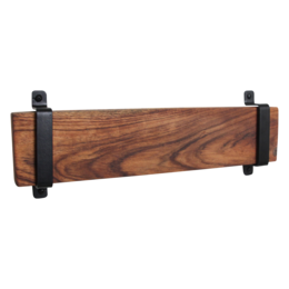 Acacia wood knife holder with a rectangular shape and a natural wood grain finish. Suitable for storing and displaying kitchen knives.