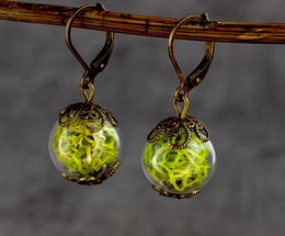 Pendientes de musgo real - Pendientes de plantas de musgo verde de Islandia - VINOHR-17