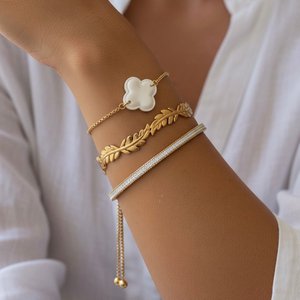 Ethereal Leaf - Leaf rigid bracelet in waterproof gold-plated steel