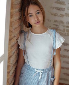 Girl's skirt with vichy check straps I11-21309091