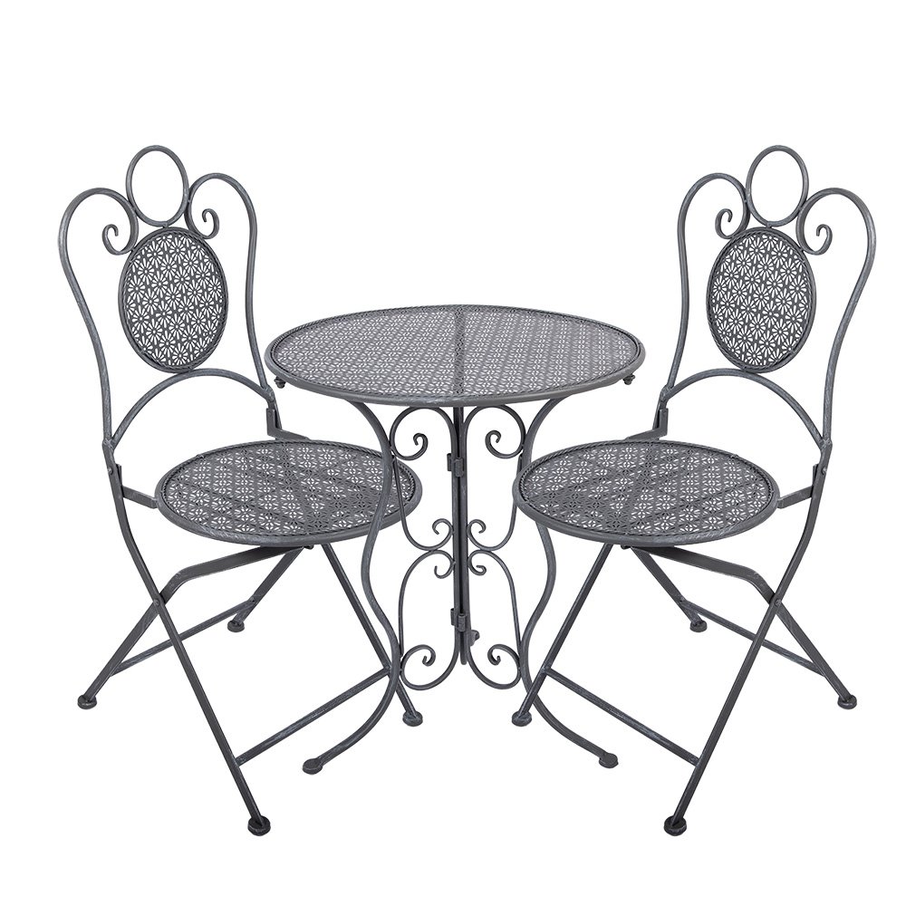 Bistroset Bistrotafel Bistrostoel 3-delig Ø 60x71 / 50x40x93 cm Grijs Metaal