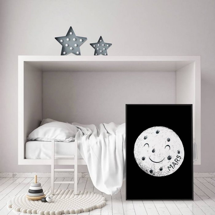 Kinderkamer poster Mars - Planeten serie - Zwart wit