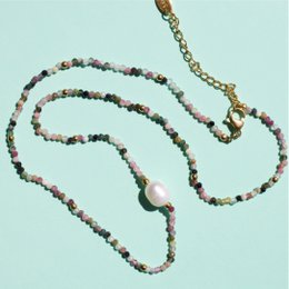 Tee - toermalijn kristal ketting met parel