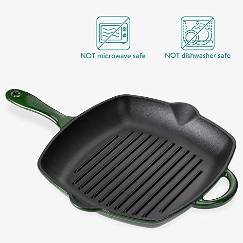 Navaris Cast Iron Griddle Pan - Enamelled Cast Iron Grill Pan for