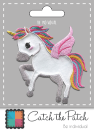 Colorful unicorn brooch with pink wings and rainbow mane. Whimsical and magical accessory for fashion.