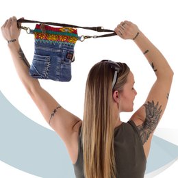 Sunsa lille bæredygtig skuldertaske til kvinder. Skuldertaske lavet af genbrugte jeans & canvas (canvas). Håndtaske vintage retro stil. Crossbody taske til kvinder.