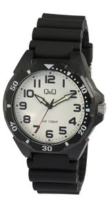 Q&Q men's watch, resin strap, Ø 43 mm, black/white