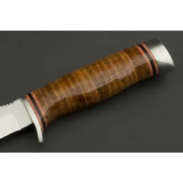 ED MAHONY Taiga Hunter jachtmes met handvat gemaakt van lederen strips, 440C