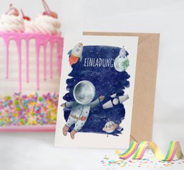 Set met uitnodigingskaarten voor astronauten om in te vullen, inclusief enveloppen voor verjaardagen van kinderen in de ruimte of verjaardagen van astronauten