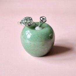  Small green apple-shaped gemstone ornament with rhinestone accents, made of green aventurine crystal.