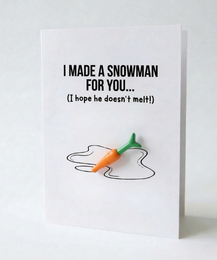  "Christmas postcard with LEGO snowman design, funny holiday greeting card, white card with snowman illustration"