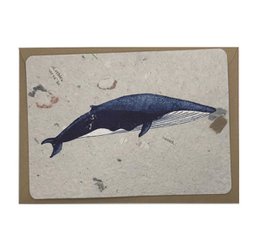 A large blue whale poster with product variants in sizes M (A6), S (A7), and L (A5).