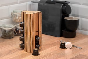 Krea-Wood handmade coffee capsule holder for Nespresso compatible capsules, in natural color