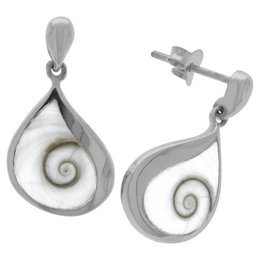 Elegant drop earrings featuring a teardrop-shaped pendant with a beautiful white shell spiral design. Crafted in sleek silver-tone metal, these earrings add a touch of natural beauty to any outfit.