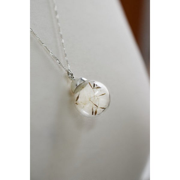 MadamLili Collana In Argento 925 Con Vero Fiore Di Leone In Vetro | Gioiello Naturale Fatto A Mano A Berlino, Catena 50 Cm, Ciondolo Sfera 1,3 Cm, Regalo Unico