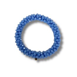  Light blue beaded bracelet with round faceted beads, elastic stretch band, stackable design.