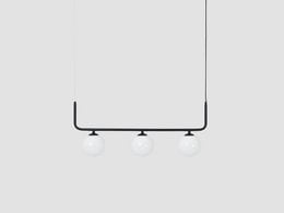 Black pendant lamp with 3 lights, modern minimalist design, suitable for living room or dining room.