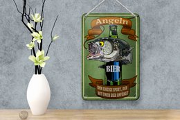 Tin sign saying 12x18cm fishing beer the only sport decoration