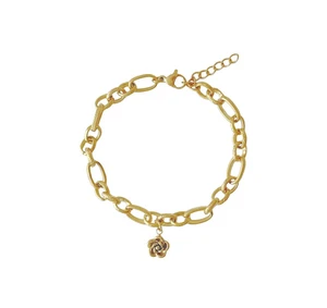 Neugieriger Schakel & Blumenarmband - Gold