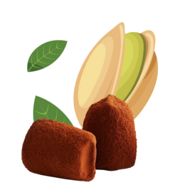  Chocolate truffles with pistachio nuts, available in 250g, 500g, 1kg, and 3kg sizes. Rich, indulgent chocolate treats with a crunchy pistachio center.