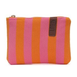  Soft, plush makeup pouch in a creamy white color with a circular logo detail.